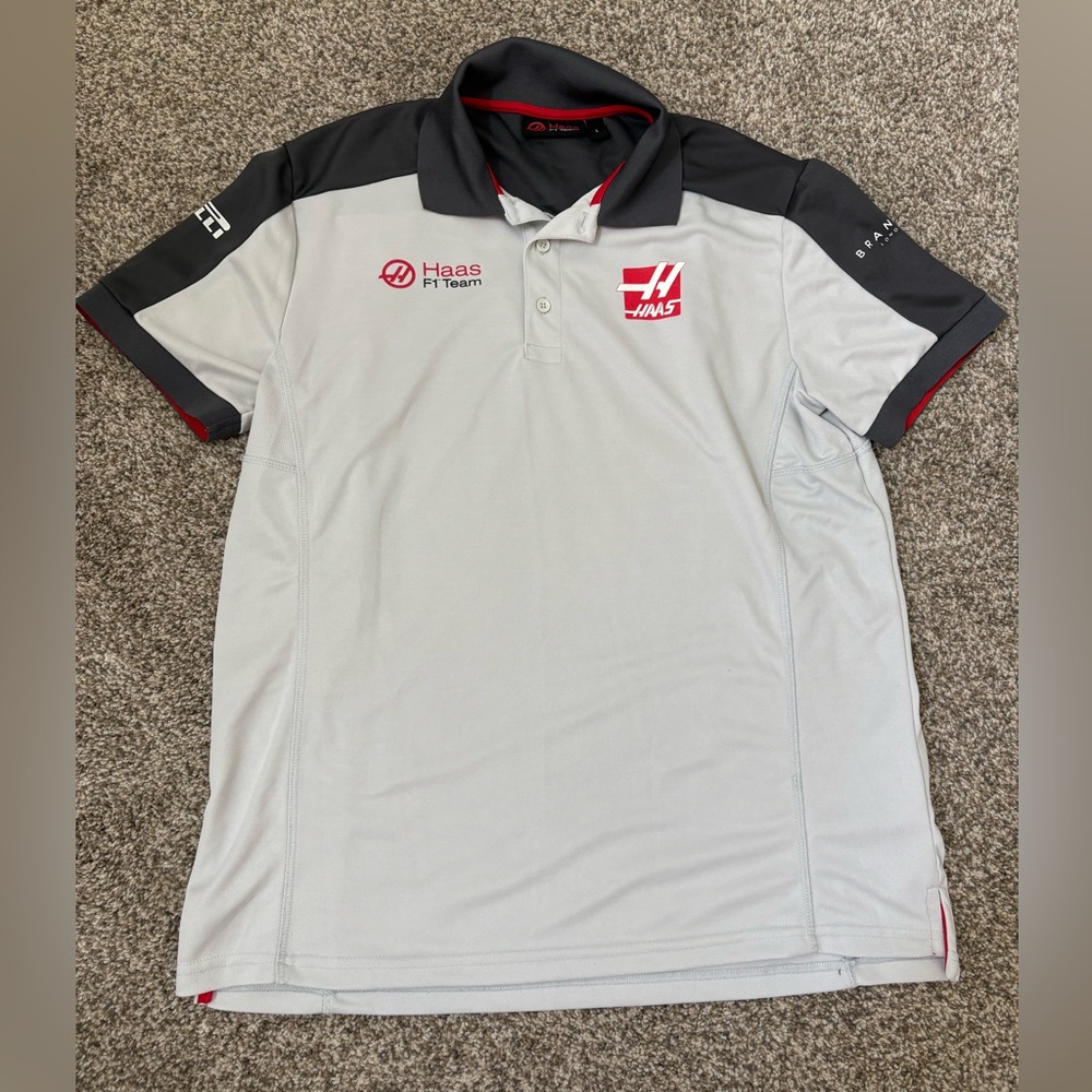 Haas Branded London F1 Team Racing Gray Polo Shirt Men’s Large New